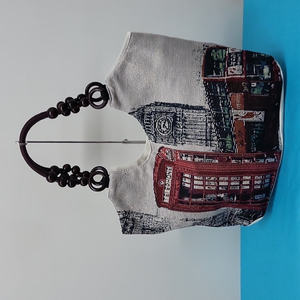 Big Ben Theme Jute Tote Bag Knitted Texture Zipper Closure Handbag